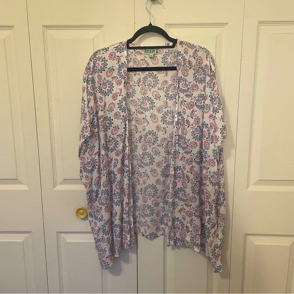 Red White and Blue Floral Kimono Cardigan